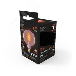 Лампа светодиодная LED 5 Вт 190 Лм 1800К теплая Е27 G125 pink flexible Filament Gauss (1011802105) - фото 5
