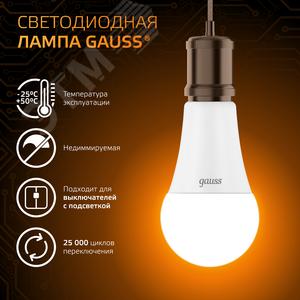Лампа светодиодная LED 16 Вт 1440 лм 3000К А60 груша теплый E27 AC 220В Black 5