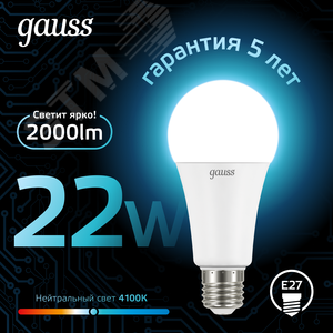 Лампа светодиодная LED 22 Вт 2000 лм 4100К А70 груша нейтральный E27 AC 220В Black 3
