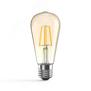 Лампа светодиодная филаментная LED 6 Вт 620 лм 2400К ST64 теплый E27 AC 220В золотистая колба диммируемая Black Filament Gauss - Gauss
