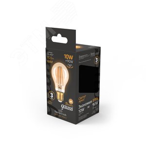 Лампа светодиодная LED 10 Вт 820 Лм 2400К golden теплая Е27 А60 Filament Gauss (102802010) - фото 5