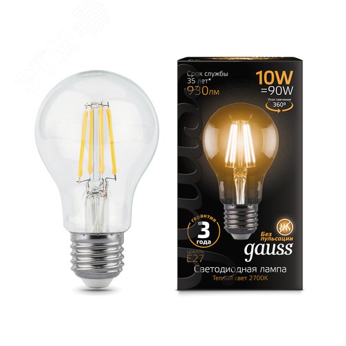 Лампа светодиодная филаментная LED 10 Вт 930 лм 2700К А60 груша теплый E27 AC 220В прозрачная колба Black Filament - фото 15