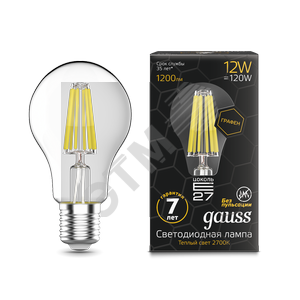 Лампа светодиодная LED 12Вт E27 2700К Filament A60 Graphene Gauss (102802112)