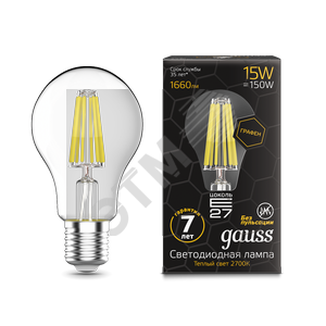 Лампа светодиодная LED 15Вт E27 2700К Filament A60 Graphene Gauss