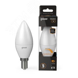 Лампа светодиодная LED 7 Вт 560 лм 3000К свеча теплый E14 AC 220В диммируемая Black 2