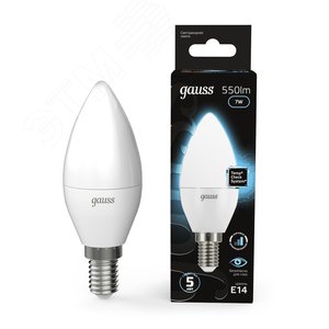 Лампа светодиодная LED 7 Вт 550 Лм 4100К белая E14 Свеча шаг. диммирование Black Gauss (103101207-S) - фото 2