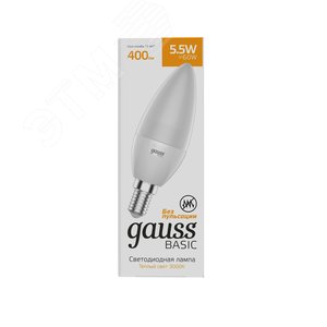 Лампа светодиодная LED 5.5 Вт400 Лм 3000К теплая E14 Свеча Basic Gauss (1033116) - фото 6