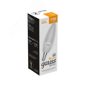 Лампа светодиодная LED 5.5 Вт400 Лм 3000К теплая E14 Свеча Basic Gauss (1033116) - фото 7
