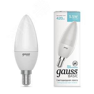 Лампа светодиодная LED 5.5 Вт420 Лм 4100К белая E14 Свеча Basic Gauss (1033126) - фото 3