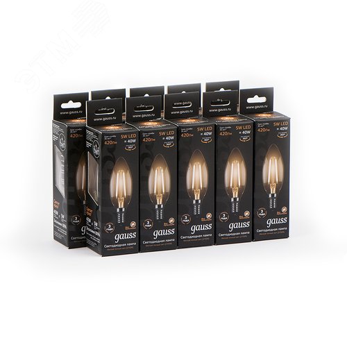 Лампа светодиодная филаментная LED 5 Вт 420 лм 2700К свеча теплый E14 AC 220В прозрачная колба Black Filament 11