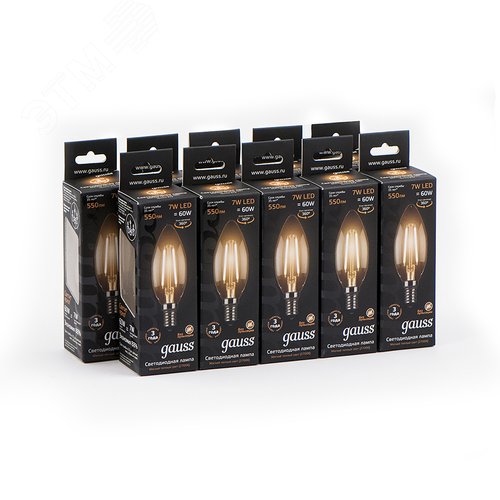 Лампа светодиодная филаментная LED 7 Вт 550 лм 2700К свеча теплый E14 AC 220В прозрачная колба Black Filament 11