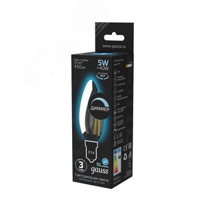 Лампа светодиодная LED 5 Вт 450 Лм 4100К белая Е14 Свеча диммируемая Filament Gauss (103801205-D) - фото 6