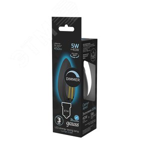 Лампа светодиодная LED 5 Вт 450 Лм 4100К белая Е14 Свеча диммируемая Filament Gauss (103801205-D) - фото 7