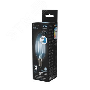 Лампа светодиодная филаментная LED 7 Вт 580 лм 4100К свеча нейтральный E14 AC 220В шаговое диммирование выключателем Black Filament Gauss 4