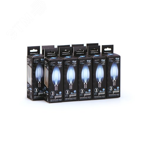 Лампа светодиодная филаментная LED 9 Вт 710 лм 4100К свеча нейтральный E14 AC 220В прозрачная колба Black Filament 11