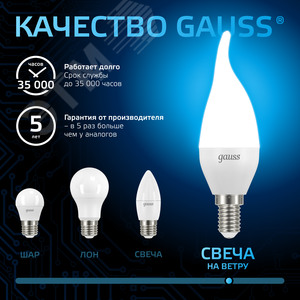 Лампа светодиодная LED 9.5 Вт 950 Лм 6500К холодная E14 Свеча на ветру Black Gauss (104101310) - фото 7
