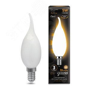 Лампа светодиодная филаментная LED 5 Вт 420 лм 2700К свеча на ветру теплый E14 AC 220В матовая колба Black Filament - фото 2