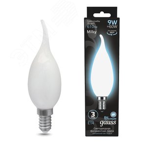 Лампа Filament Свеча на ветру 9W 610lm 4100К Е14 milky LED 1/10/50 | 104201209 | Gauss - фото 2