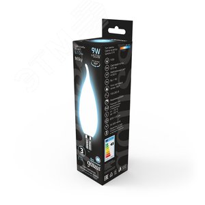 Лампа Filament Свеча на ветру 9W 610lm 4100К Е14 milky LED 1/10/50 | 104201209 | Gauss - фото 4
