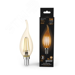 Лампа светодиодная LED 5 Вт 400 Лм 2700К теплая Е14 Свеча на ветру golden Filament Gauss (104801005) - фото 2
