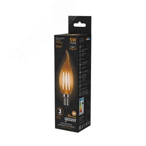 Лампа светодиодная LED 5 Вт 400 Лм 2700К теплая Е14 Свеча на ветру golden Filament Gauss (104801005) - фото 4