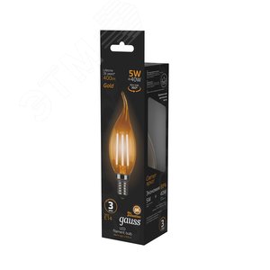 Лампа светодиодная LED 5 Вт 400 Лм 2700К теплая Е14 Свеча на ветру golden Filament Gauss (104801005) - фото 5
