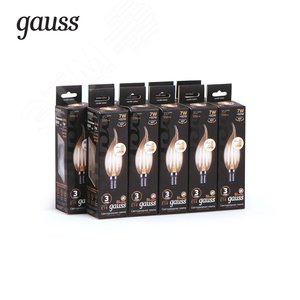 Лампа светодиодная филаментная LED 7 Вт 550 лм 2700К AC185-265В E14 свеча теплая шаговое диммирование выключателем Black Filament Gauss 2