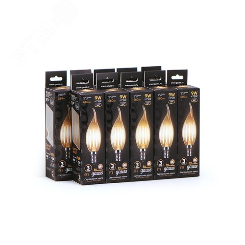 Лампа светодиодная филаментная LED 9 Вт 680 лм 2700К свеча на ветру теплый E14 AC 220В прозрачная колба Black Filament 11