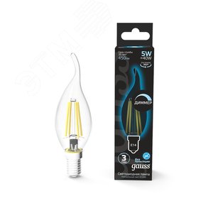 Лампа светодиодная LED 5 Вт 450 Лм 4100К белая Е14 Свеча на ветру диммируемая Filament Gauss (104801205-D) - фото 2