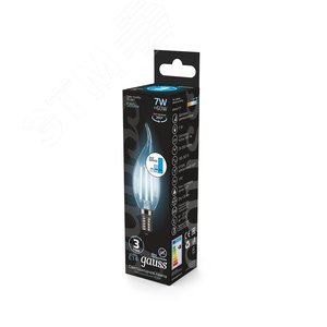 Лампа светодиодная филаментная LED 7 Вт 580 лм 4100К свеча на ветру нейтральный E14 AC 220В шаговое диммирование выключателем Black Filament Gauss 4