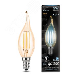 Лампа светодиодная LED 5 Вт 420 Лм 4100К белая Е14 Свеча на ветру golden Filament Gauss (104801805) 2