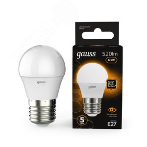 Лампа светодиодная LED 6.5 Вт 520 лм 3000К шар P45 теплый E27 AC 220В Black 11