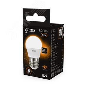 Лампа светодиодная LED 6.5 Вт 520 лм 3000К шар P45 теплый E27 AC 220В Black 14
