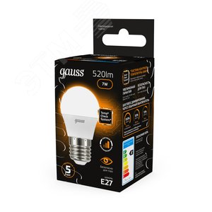 Лампа светодиодная LED 7 Вт 520 Лм 3000К теплая Е27 Шар шаг. диммирование Black Gauss (105102107-S) 4