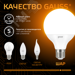 Лампа светодиодная LED 16 Вт 1480 лм 3000К шар G95 теплый E27 AC 220В Black 6