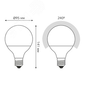 Лампа светодиодная LED 16 Вт 1480 лм 3000К шар G95 теплый E27 AC 220В Black 14