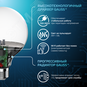 Лампа светодиодная LED 16 Вт 1540 лм 4100К шар G95 нейтральный E27 AC 220В Black 3