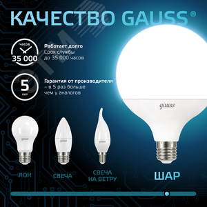 Лампа светодиодная LED 22 Вт 1900 Лм 4100К белая Е27 G125 Black Gauss (105102222) 6