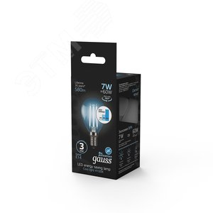Лампа светодиодная филаментная LED 7 Вт 580 лм 4100К шар P45 нейтральный E14 AC 220В шаговое диммирование выключателем Black Filament Gauss 6