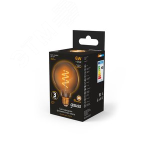 Лампа светодиодная филаментная LED 6 Вт 360 лм 2400К шар G95 теплый E27 AC 220В золотистая колба Black Filament - фото 4