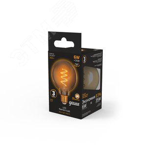 Лампа светодиодная филаментная LED 6 Вт 360 лм 2400К шар G95 теплый E27 AC 220В золотистая колба Black Filament - фото 5