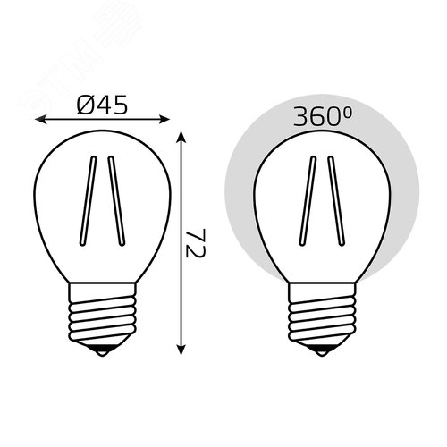 Лампа светодиодная филаментная LED 11 Вт 810 лм 2700К шар P45 теплый E27 AC 220В прозрачная колба Black Filament - фото 16