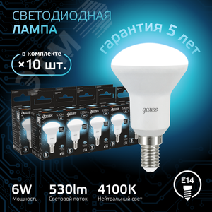 Лампа светодиодная LED 6 Вт 530 лм 4100К грибок R50 нейтральный E14 AC 220В Black 2