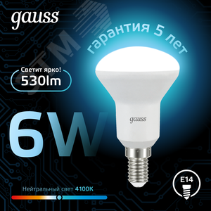 Лампа светодиодная LED 6 Вт 530 лм 4100К грибок R50 нейтральный E14 AC 220В Black 3