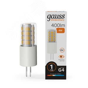 Лампа светодиодная LED 4 Вт 400 лм 3000К капсула теплый G4 AC/DC 12В керамическая низковольтная Elementary Gauss - фото 2