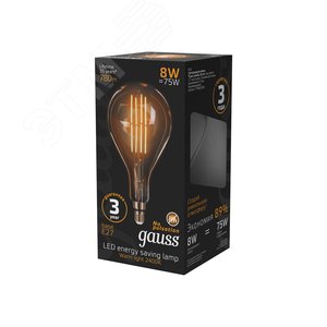 Лампа светодиодная филаментная LED 8 Вт 780 лм 2400К груша А160 теплый E27 AC 220В золотистая колба Black Filament 4