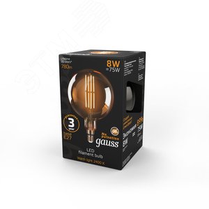 Лампа светодиодная LED 8 Вт 780 Лм 2400К теплая Е27 G200 golden Filament Gauss (153802008) 6