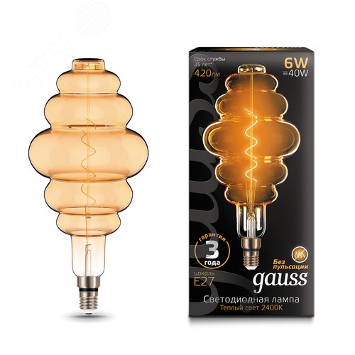 Лампа светодиодная LED 6 Вт 420 Лм 2400К теплая Е27 Honeycomb golden flexible Filament Gauss (158802006) 2