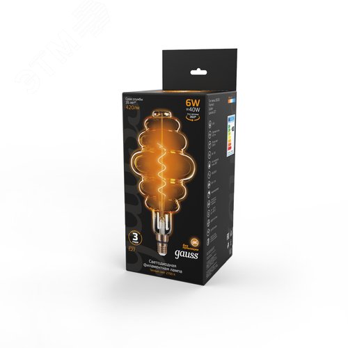 Лампа светодиодная LED 6 Вт 420 Лм 2400К теплая Е27 Honeycomb golden flexible Filament Gauss (158802006) 3