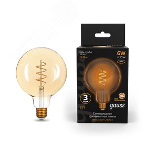 Лампа светодиодная филаментная LED 6 Вт 360 лм 2400К шар G125 теплый E27 AC 220В золотистая колба Black Filament - фото 2